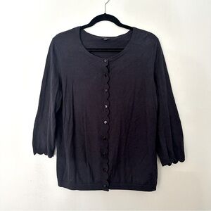 Talbots Navy Blue Scallop-Edge Button Cardigan